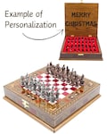 Wooden Chess Board with Storage Unique Cooper Chess Pieces Mythology Troya Figures Personalized Gifts for Husband