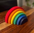 Stacking Rainbow Wood Arch toddlers Stacking gift  Open ended play, 6 Piece, Large size 9x5in.  Learning Building Blocks Toy kids baby gift