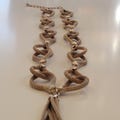Mesh Link Chain necklace gold tone cable tassle mid century modern 60s