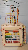 Wooden Learning Sensory Cube Abacus Blocks Spin Wheels Coordination Activities
