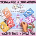 Winter Preschool curriculum, Color Matching activity, Snowman dress up,2 year old learning binder, Colour Sorting Montessori materials