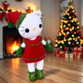 Handmade Christmas Hello Kitty Doll - Crochet Amigurumi Plush - Holiday Decor - 100% Cotton Toy - Perfect Xmas Gift for Kids