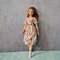 Floral print dress for curvy doll, 11.5 inch doll