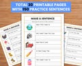 150 Create Sentences Worksheets, Printable Sentences Writing Exercise, English Practice, Kindergarten 1st, 2nd Grade ELA Worksheet