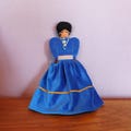 Vintage Navajo Handmade Stuffed Cloth Doll - Native American Souvenir - Velour Dress, Seed Bead Jewelry, Wool Hair - '60s - Free US Shipping