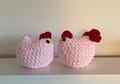Crochet Valentine's Day Chickens in Pink/Red and Purple/White, Hen & Rooster Love Decor Set