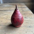 Antique Wooden Spinning Top, 1930s Red Toy for Children - Vintage Painted Folk Art, Midcentury Toys, Retro Game, Rustic Farmhouse Decor
