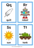 26 Printable Alphabet Flash Cards, ABC Printable Picture Flashcards for Kindergarten Preschool Homeschool Educational Learning Material