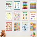 12 Pieces Educational Preschool Poster Set, Alphabet, Shapes, and Colours, Digital Download for Playroom Decor