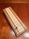 Cribbage Board - Cherry Maple Padauk With Card and Pegs Storage- Christmas Gift