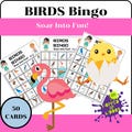 Bird Bingo Cards: Printable Bingo cards, colorful bingo set, 50 cards, tea party games, bird-themed games, fun preschool bird game