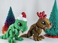 Christmas Tiny T-Rex Articulated Dinosaur, 3d printed Dinodeer and Santasaurus, Santa Hat and Rudolph versions, Holiday gift, Collectable