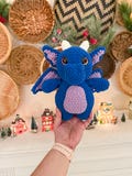 Handmade Crochet Dragon Plushie - Blue Crochet and Purple Stuffed Dragon Toy - Hand-Painted Eyes - Soft & Cuddly Amigurumi Plush