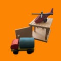 Fire station toy set. Handmade wooden toys. An exciting role-playing game.the set includes: a garage, a helicopter, a car. handmade toys