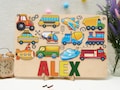 Custom Name Car Puzzle for Kids, Personalized Wooden Transportation Toy, Ideal Baby Shower, Baptism, or New Baby Boy Gift