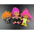 Russ Trolls Vintage Collectible Dolls Set Of 3 With Neon Outfits & Colorful Hair