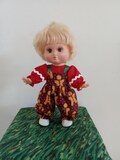 Gingerbread Men Overalls with Red Blouse for Galoob Baby Face Dolls or Similar 13" Chubby Dolls
