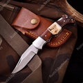 COPPER DAMASCUS HANDMADE Folding Knife, Damascus Pocket Knife Ram Horn & Rose Wood Handle Personalized Copper Anniversary Gift for Him