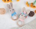 Personalized Crochet Rattle, Custom Animal Rattle, Engraved Wooden Ring for Newborn,Wooden Rattle Toy, Engraved Rattle Ring with Name
