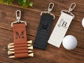 Personalized golf bag tags with tees,Golf gifts for men,Custom golf accessories,Custom engraved leather golf tee holders,Groomsmen gifts