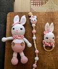 Handmade Amigurumi Baby Gift Set - Customizable Pink Bunny and Blue Bowtie Bear