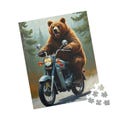 Puzzle, Grizzly Bear Riding A Moped Jigsaw, Grizzly Bear Lover Gift, Grizzly Bear Puzzle, Family Puzzle, Adult Puzzle, Animal Lover Gift