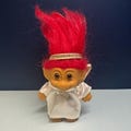 1990s Angel Troll Doll, Red Hair, Gold Wings, Halo, Dress, Vintage Collectible Toy, Russ, Christmas Ornament