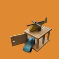 Police station, wooden toy for role-playing games. the set includes: a garage, a airplan, a car. handmade toys.