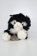Black and White Fluffy Cat Jinx - Authentic By Keel Toys - Stuffed Kitten With Yellow Eyes and Red Collar - 9'inch Length Plushie
