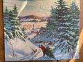 Finding Christmas tree scene, vintage wooden puzzle, JK Straus with FAO Schwarz, over 500 pieces, complete, special shapes