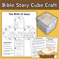 The Birth of Jesus Cube Craft Sunday School Church Lesson for Kids, Nativity Bible Story Coloring Cube Craft Printable Activity Worksheets