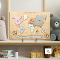 Wooden World Map Puzzle for Kids, Handmade Educational Geography Toy, Montessori Inspired Learning Gift, Unique Personalized Kids Room Decor