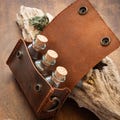 Handmade Leather Spice Bag Rustic Travel Organizer with Glass Jars Vintage Camping and Kitchen Accessory Camping Gear