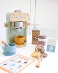 Wooden Coffee Shop Play Set - Coffee Maker Toy for Kids - Pretend Kitchen Set Girls Boys Ages 3 4 5 Years Birthday Gifts - 24 PCS set